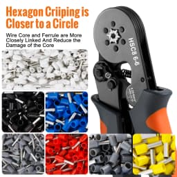 Hexagonal Self-Adjustable Ratchet Ferrule Crimping Tool Kit 23-7AWG 0.25-10mm² Crimper Kit with Ferrule Sleeves Wire Terminals