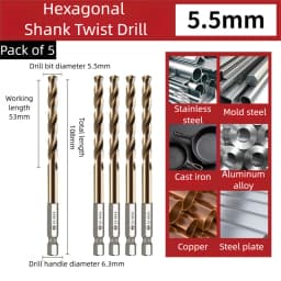 TG High Speed Steel 6542 Hexagonal Shank Twist Drill with Handle for Metalworking Stainless Steel Metal Drilling 1.5-13mm Tools