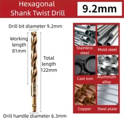 TG High Speed Steel 6542 Hexagonal Shank Twist Drill with Handle for Metalworking Stainless Steel Metal Drilling 1.5-13mm Tools