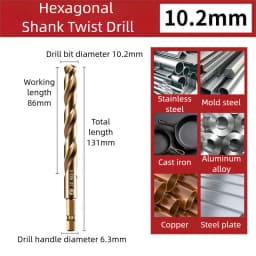 TG High Speed Steel 6542 Hexagonal Shank Twist Drill with Handle for Metalworking Stainless Steel Metal Drilling 1.5-13mm Tools