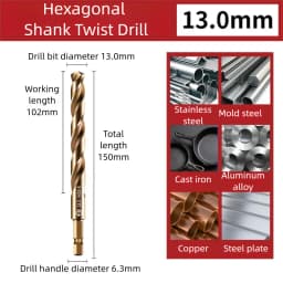 TG High Speed Steel 6542 Hexagonal Shank Twist Drill with Handle for Metalworking Stainless Steel Metal Drilling 1.5-13mm Tools