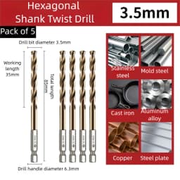 TG High Speed Steel 6542 Hexagonal Shank Twist Drill with Handle for Metalworking Stainless Steel Metal Drilling 1.5-13mm Tools