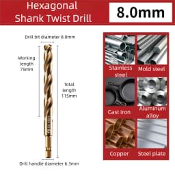 TG High Speed Steel 6542 Hexagonal Shank Twist Drill with Handle for Metalworking Stainless Steel Metal Drilling 1.5-13mm Tools