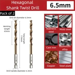 TG High Speed Steel 6542 Hexagonal Shank Twist Drill with Handle for Metalworking Stainless Steel Metal Drilling 1.5-13mm Tools