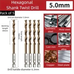 TG High Speed Steel 6542 Hexagonal Shank Twist Drill with Handle for Metalworking Stainless Steel Metal Drilling 1.5-13mm Tools