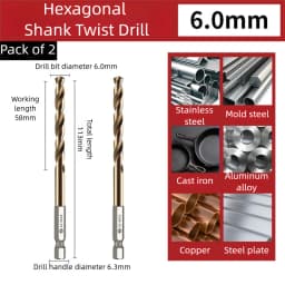 TG High Speed Steel 6542 Hexagonal Shank Twist Drill with Handle for Metalworking Stainless Steel Metal Drilling 1.5-13mm Tools
