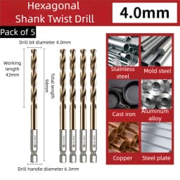 TG High Speed Steel 6542 Hexagonal Shank Twist Drill with Handle for Metalworking Stainless Steel Metal Drilling 1.5-13mm Tools