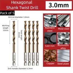 TG High Speed Steel 6542 Hexagonal Shank Twist Drill with Handle for Metalworking Stainless Steel Metal Drilling 1.5-13mm Tools