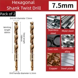 TG High Speed Steel 6542 Hexagonal Shank Twist Drill with Handle for Metalworking Stainless Steel Metal Drilling 1.5-13mm Tools