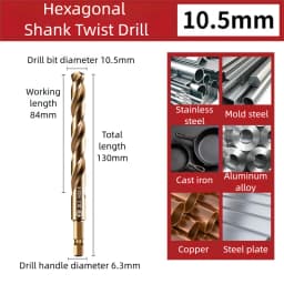 TG High Speed Steel 6542 Hexagonal Shank Twist Drill with Handle for Metalworking Stainless Steel Metal Drilling 1.5-13mm Tools