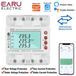 EARU Three Phase Tuya WiFi Smart Bidirectional Energy Power kWh Meter Over Under Voltage Protector Relay Switch Current Limit