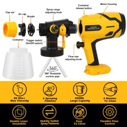 1500W Electric Cordless Spray Gun HVLP Paint Sprayer For Dewalt 20V MAX Battery Furniture Coating Airbrush