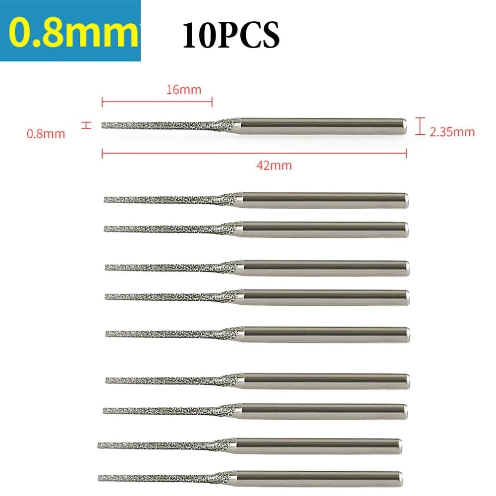 10PCS 0.8-2.5mm Diamond Drill Bits With 2.35mm Shank For Glass Jade Amber Jewelry Tile Stone Drilling