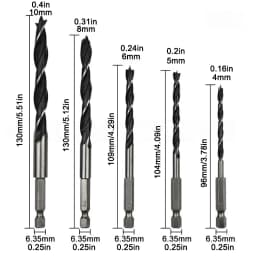 5pc hexagonal handle three pointed woodworking drill 4-10mm woodworking hole expanding power drilling tool accessory set