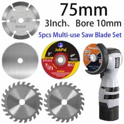 5Pcs 75x10mm (3Inch) Saw Blade Set TCT HSS Diamond Fiber Cutting Disc for Mini Angle Grinder, Wood Metal Tile Plastic Cutting Ci