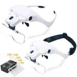 Headband Magnifying Glasses Illuminated Head Magnifier 1.0X 1.5X 2.0X 2.5X 3.5X 2 Lights Adjustable Lens Optical Magnify Glass
