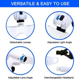 Headband Magnifying Glasses Illuminated Head Magnifier 1.0X 1.5X 2.0X 2.5X 3.5X 2 Lights Adjustable Lens Optical Magnify Glass