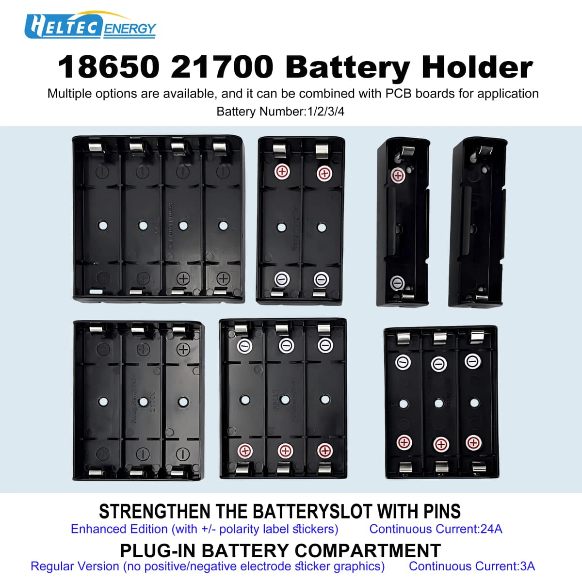 Heltec Enhanced Pin-Type Plug-in Battery Holder for 18650/21700, 1-4S, 3A/24A - Suitable for DIY Modifications, PCB Assembly Etc