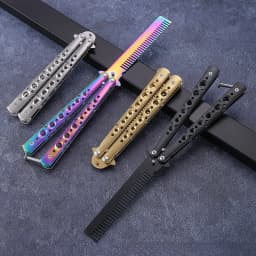 Foldable Comb Stainless Steel Practice Training Butterfly Knife Comb Beard Moustache Brushe Salon Hairdressing Hair Styling Tool