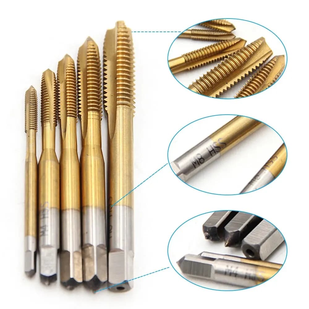 1/5/7pcs HSS Tap Set Hand Thread Screw Taps M3 M4 M5 M6 M8 High Hardness Titanium Coated Threading Tools for Metalworking