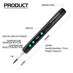 ANSIKI C212S Wireless Soldering Iron Portable 180-450 °C Adjustable Temperature Built-in Battery with 3Tip Soldering Tool Kit