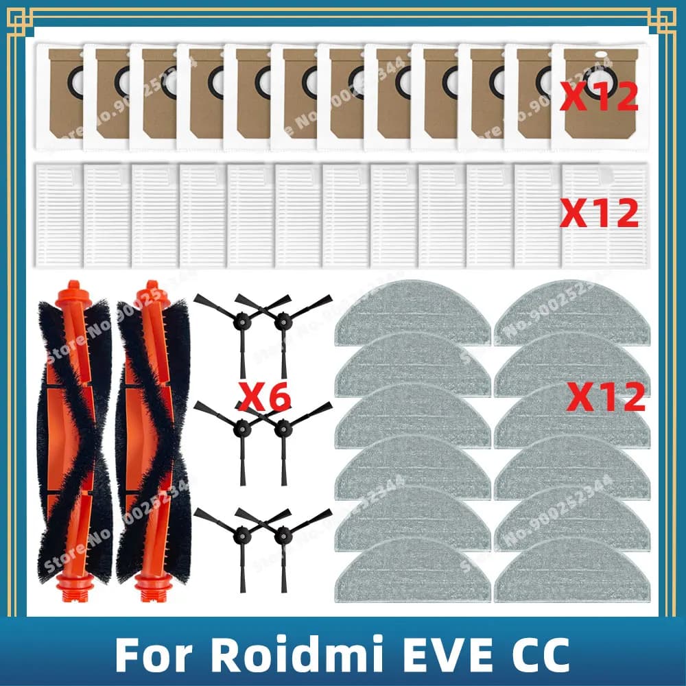 Compatible For Roidmi EVE CC SDJ12RM Replacement Parts Accessories Filter Main Side Brush Mop Cloth Dust Bag