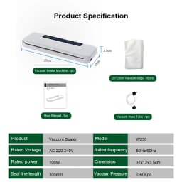 BioloMix Automatic Food Vacuum Sealer Wet or Dry Food Saver Packing Machine with 10pcs Free Bags for Sous Vide White/Black W230