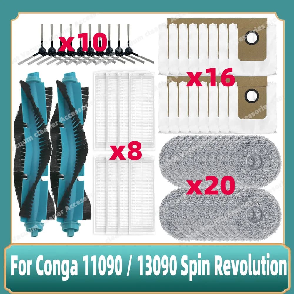 Compatible For Cecotec Conga 11090 / 13090 Spin Revolution Parts Main Side Brush Hepa Filter Mop Cloth Accessories