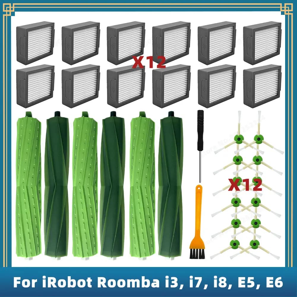 Compatible For iRobot Roomba i1, i3, i4, i5, i6, i7, i8, E5, E6, E7 Replacement Parts Accessories Main Side Brush Hepa Filter