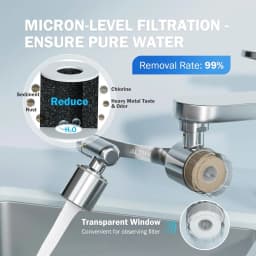 ALTHY Splash-proof Sink Faucet Extender Filter, 1080° Rotating Tap, Activated carbon,&PP cotton replacement filter,