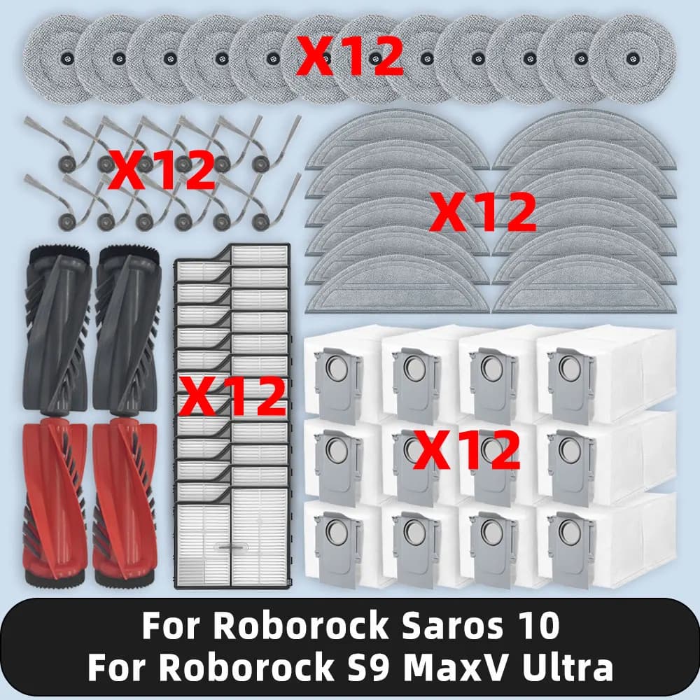 Compatible For ( Roborock Saros 10 / S9 MaxV Ultra ) Spare Parts Accessories Main Side Brush Hepa Filter Mop Cloth Dust Bag