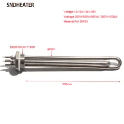 SNDHEATER 12V 24V 36V 48V Water Immersion Heater Low Voltage G1 1/4" DN25 1Inch Thread Induction Heating Tube 304SUS 300W-1.5KW
