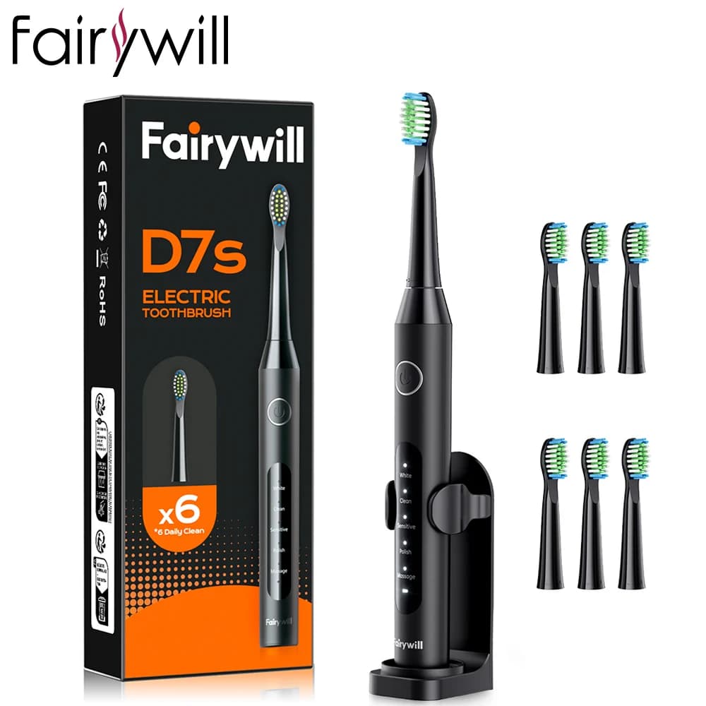 Fairywill Electric Sonic Toothbrush USB Charge FW-D7S Rechargeable Waterproof Electronic Tooth Brushes Replacement Heads Adult