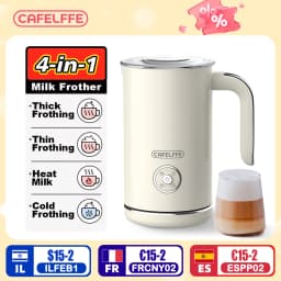 Cafelffe 4in1 Electric Milk Frother Frothing Foamer Chocolate Mixer Cold/Hot Latte Cappuccino Automatic foam milk heater Warmer