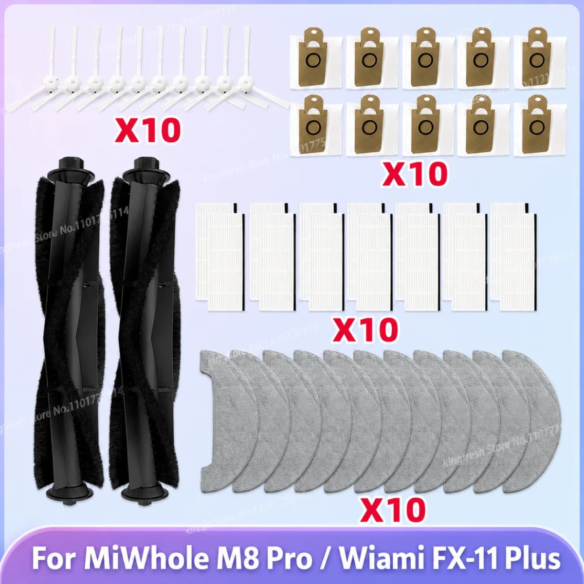 For 샤오미 미홀 MiWhole M8 Pro / Wiami FX-11 Plus Accessories Parts Vacuum Roller Side Brush Filter Mop Cloth Dust Bag