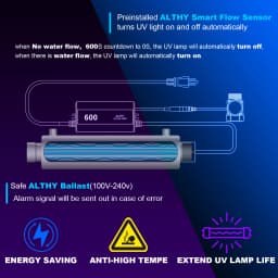 ALTHY Whole House UV Ultraviolet Water Sterilizer System Filter Purifier + Smart Flow Control Switch Stainless Steel 12GPM