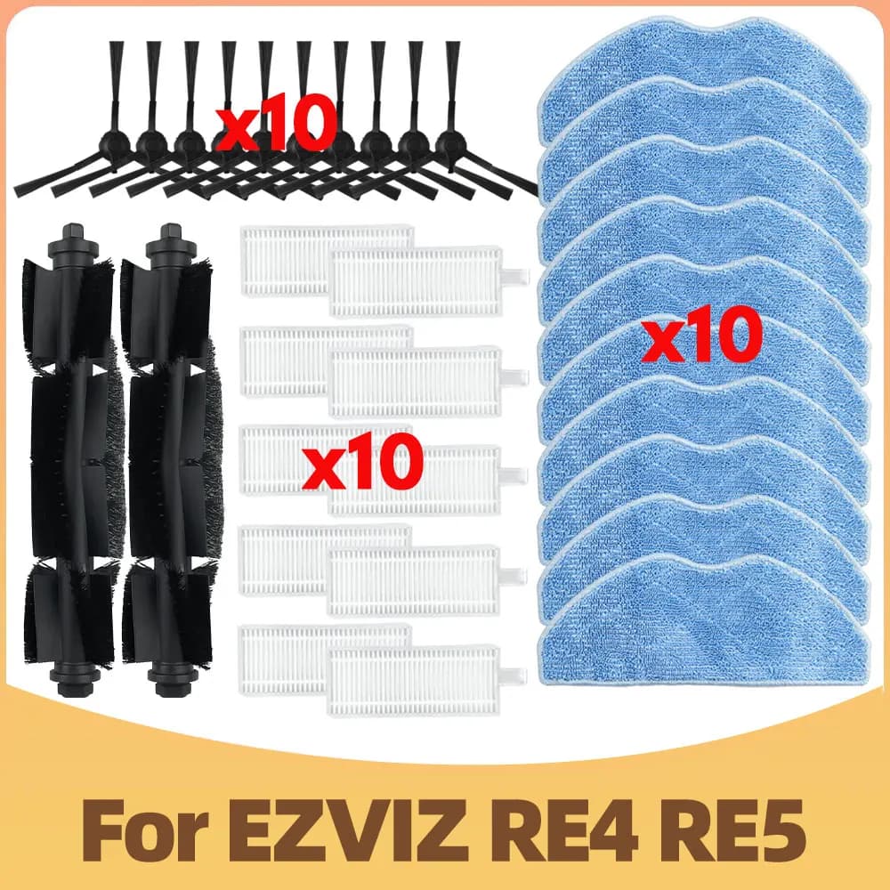 Compatible For EZVIZ RE4/ RE4 Plus / RE5 Robot Vacuum Cleaner Parts, Main Side Brush Mop Filter Replacements.
