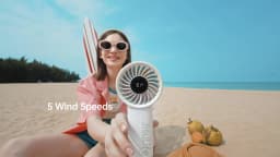JISULIFE Handheld Fan,5 Levels of Strong Wind,Safety Lock,5000mAh Battery,LED Display,USB Rechargeable,Summer Personal Fan