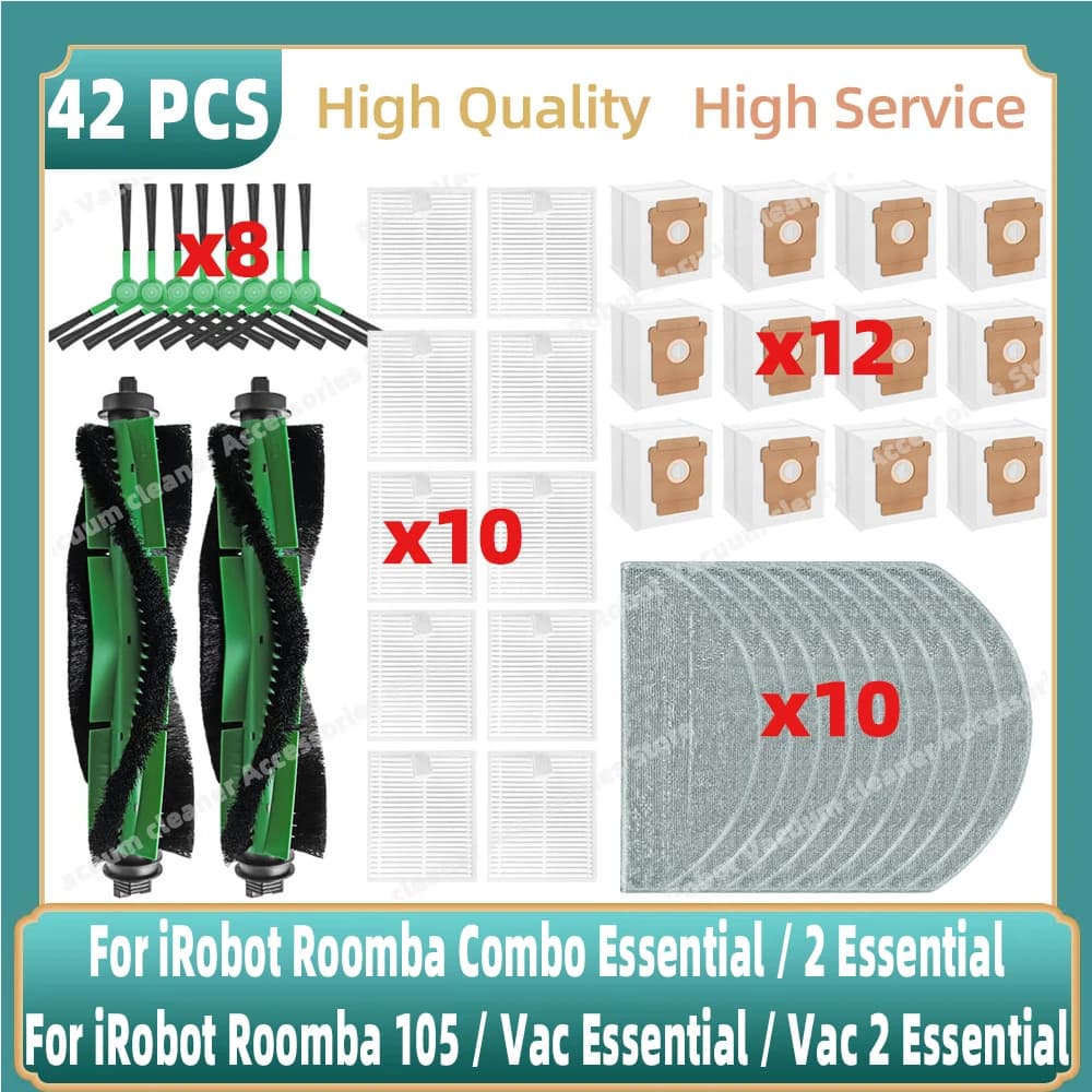 Compatible For IRobot Roomba 105 Combo, Roomba Combo Essential / 2 Essential Main Side Brush HEPA Filter Mop Dust Bag Parts