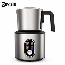 DEVISIB 4-in-1 Automatic Milk Frother Electric Instant Magic Froth 350ml Stainless Steel Pitcher Dishwasher Safe Hot and Cold