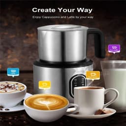 DEVISIB 4-in-1 Automatic Milk Frother Electric Instant Magic Froth 350ml Stainless Steel Pitcher Dishwasher Safe Hot and Cold
