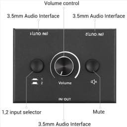 vend 3.5mm Audio Switcher, 2 Input 1 Output/1 Input 2 Output Audio Splitter Switcher, Audio Switcher Box,One-Key Mute Button
