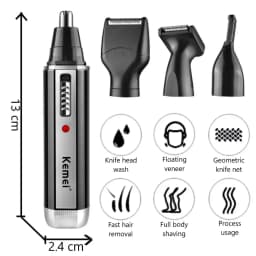 Kemei 4 in 1 Trimmer for Men Electric Nose and Ear Trimmer Rechargeable Trimmer for Hair Beard Nose and Ear Cleaner Grooming Set