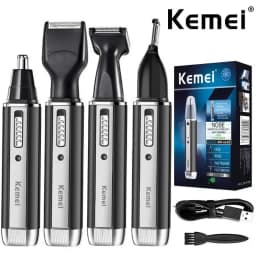 Kemei 4 in 1 Trimmer for Men Electric Nose and Ear Trimmer Rechargeable Trimmer for Hair Beard Nose and Ear Cleaner Grooming Set