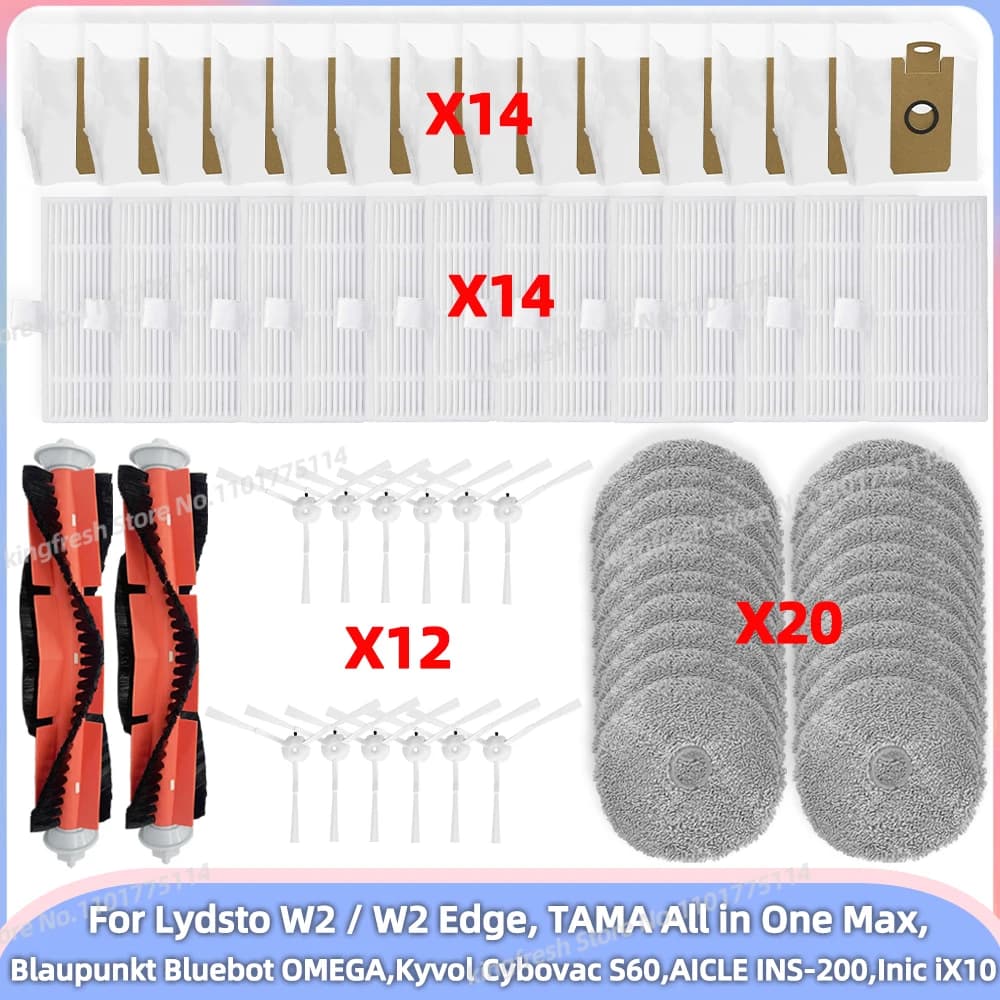 Fit For Lydsto W2 / W2 Edge, TAMA All in One Max, Blaupunkt Bluebot OMEGA, Inic iX10 Robot Vacuum Parts Main Side Brush Filter