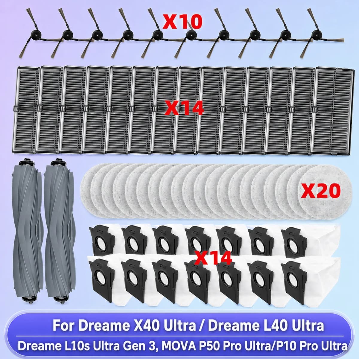 Fit For Dreame L10s Ultra Gen 3, Dreame X40 Ultra/ L40 Ultra, MOVA P50 Pro Ultra/P10 Pro Ultra Tricut Brush Filter Mop Cloth Bag