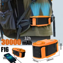 30000mAh Portable Waist Fan Strong Daul Airflow 7Speeds 11000RPM Rechargeable Clip on Fan for Outdoor Camping Fishing Max 32H
