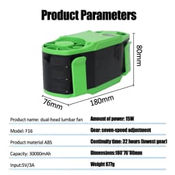 30000mAh Portable Waist Fan Strong Daul Airflow 7Speeds 11000RPM Rechargeable Clip on Fan for Outdoor Camping Fishing Max 32H