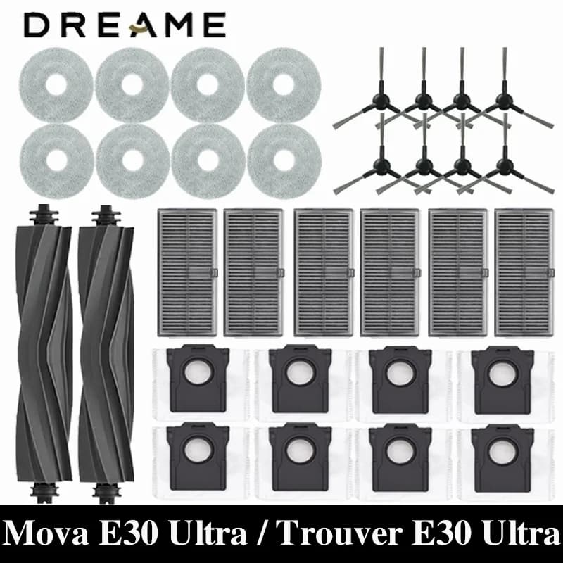 Dreame Mova E30 Ultra / Trouver E30 Ultra Robot Vacuums Cleaner Accesories Main Side Brush Hepa Filter Mop Cloths Dust Bag Spare