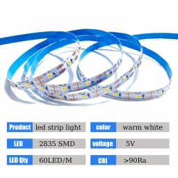 5V 2835 LED Strip Lights Can Be Pasted, Cuttable, White/Warm White Flexible LED Light For TV Backlight Home Cabinet Decor Lighti